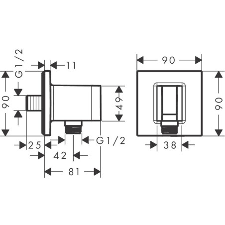 Водные выводы для подземного душа HANSGROHE FixFit E Square, 26889000
