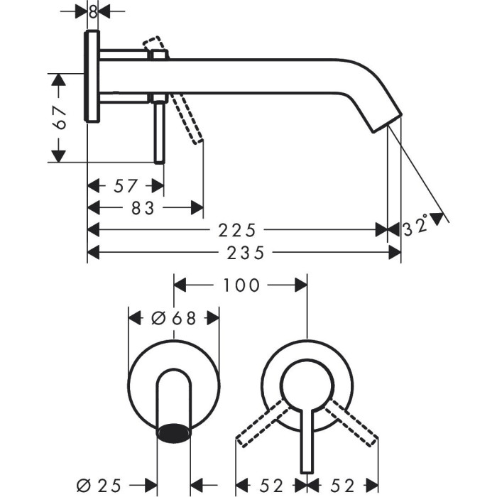 Priekšsienas maisītājs izlietnei HANSGROHE Tecturis S 225 mm, 73351000