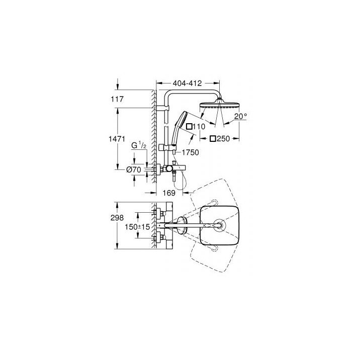 Thermostatic shower system with a beak for a bath grohe Vitalio Comfort 250, 269842431
