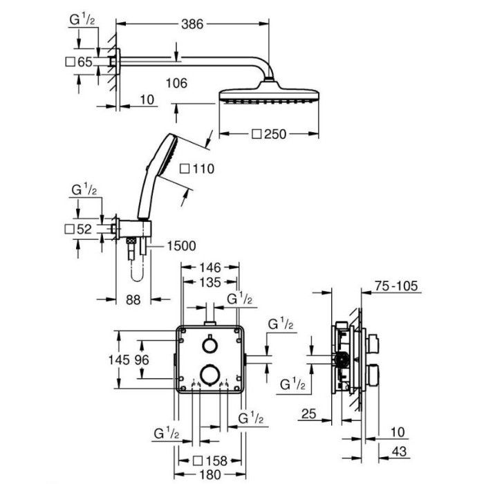 Pre-wall thermostatic shower sets GROHE Precision, 348822430