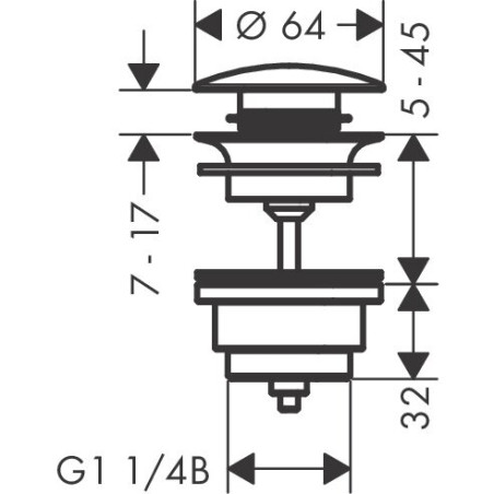 Apakšējais vārsts ar pārplūdes HANSGROHE push-open, 50100670