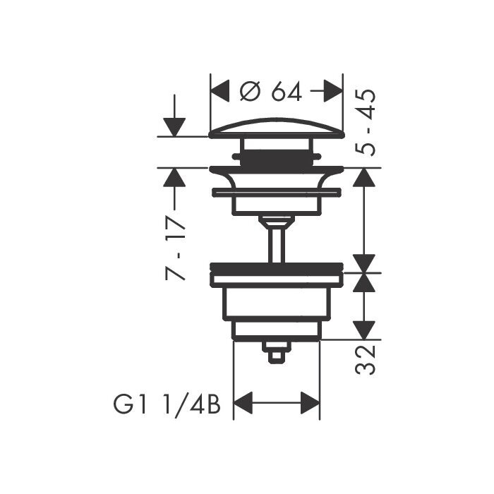 Apakšējais vārsts ar pārplūdes HANSGROHE push-open, 50100670