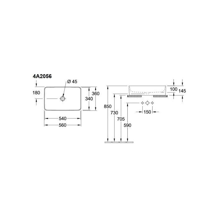Praustuvas statomas VILLEROY & BOCH Collaro 560x360 mm