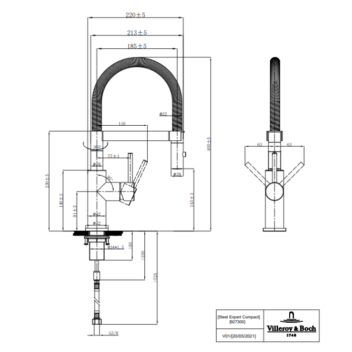 Kitchen faucet VILLEROY & BOCH Steel Expert Compact, 92730006