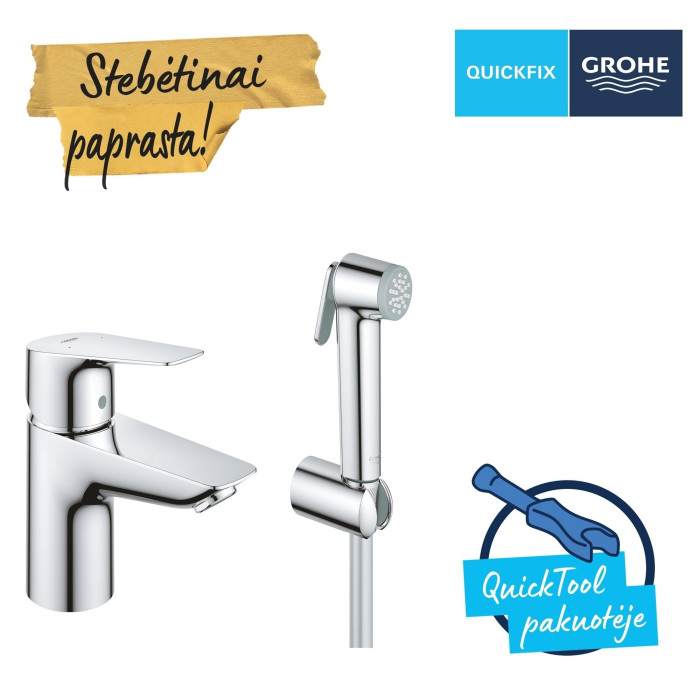 Izlietnes jaucējkrāns ar bidē dušu GROHE QuickFix Start Edge, 23773001