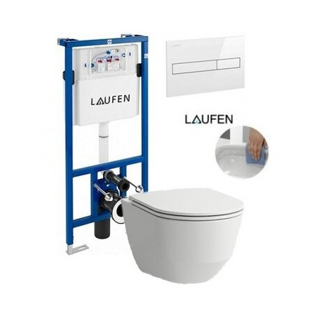 Seina sisse paigaldatav WC-raam LAUFEN 4 in 1, valge + rippuv WC LAUFEN Pro Rimless SLIM Slowclose kattega