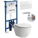 Seina sisse paigaldatav WC-raam LAUFEN 4 in 1, valge + rippuv WC LAUFEN Pro Rimless SLIM Slowclose kattega