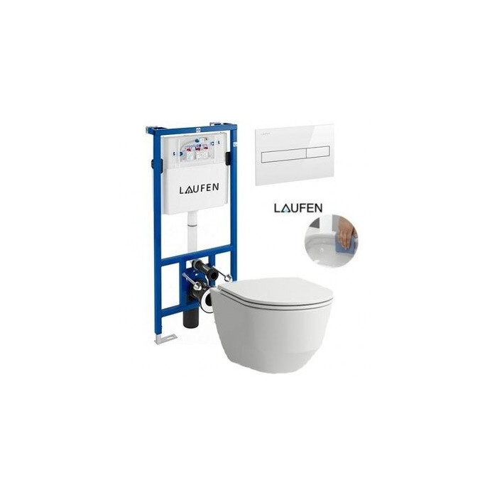 Seina sisse paigaldatav WC-raam LAUFEN 4 in 1, valge + rippuv WC LAUFEN Pro Rimless SLIM Slowclose kattega