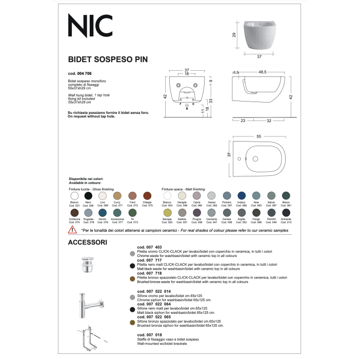 Suspended bidet NIC Design Pin, 001706