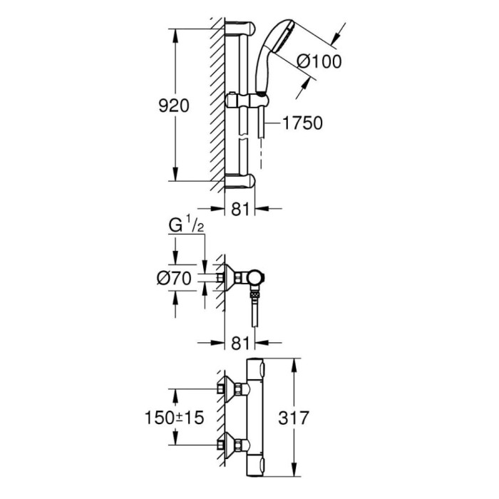 Termostatīna jaucējkrāna duša GROHE Precision Flow ar dušas komplektu, 34842000