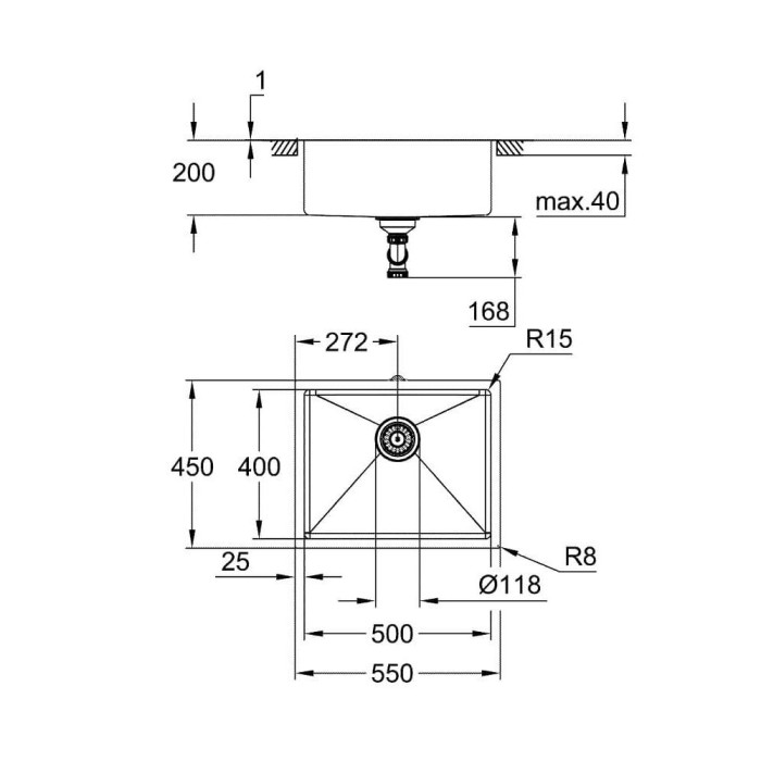 Nerūsējošā tērauda izlietne GROHE K700U, 31574AL1