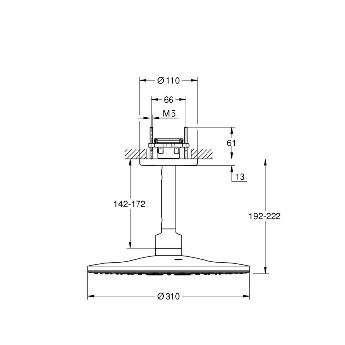 Statsionaarne dušiotsik hoidikuga GROHE Rainshower SmartActive 310 mm 2jet, 26477DL0