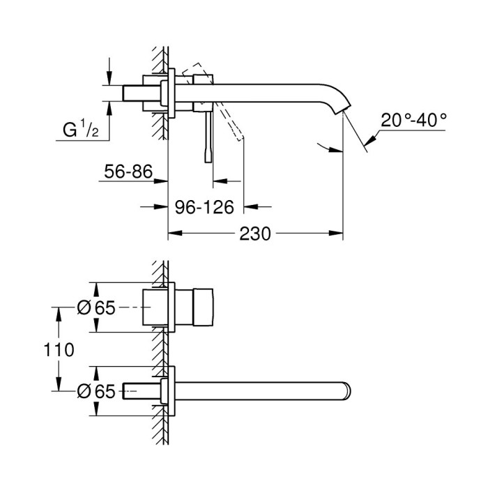Pre-wall mixer for washbasin GROHE Essence 230 mm, 29193DC1