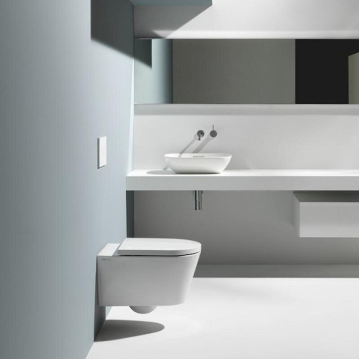 Suspended toilet Kartell by LAUFEN Rimless with SoftClose lid, white-matte