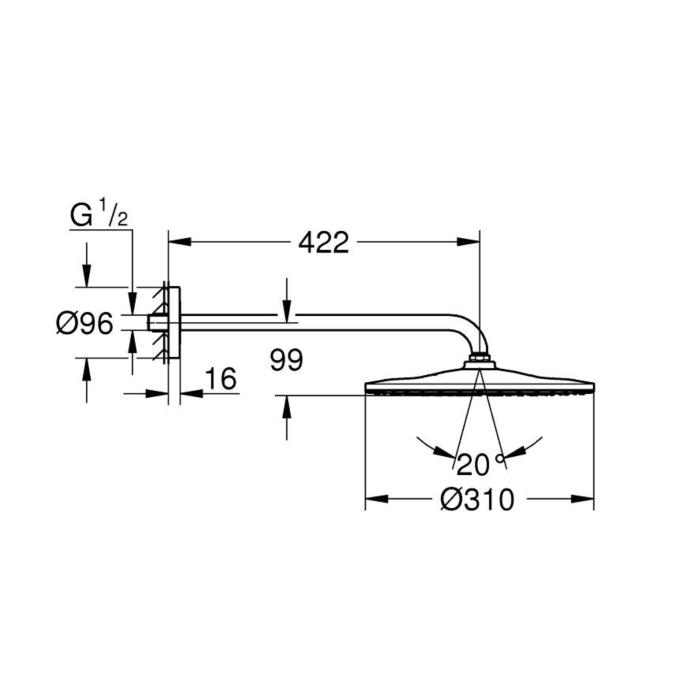 Statsionaarne dušiotsik hoidikuga GROHE Rainshower Mono 310 mm 1jet, 22121KF0
