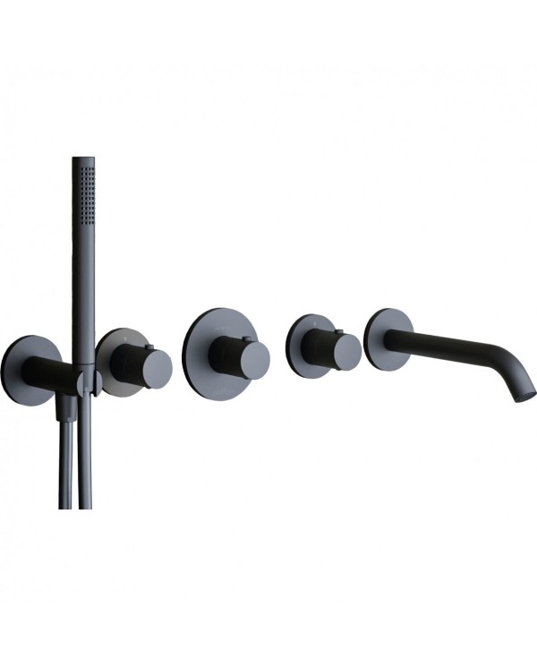 Pre-wall thermostatic bathroom faucet with manual shower from the sub-wall paffoni modular box, MDBOX001+MDE001NO