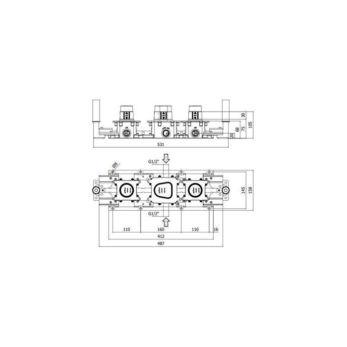 Pre-wall thermostatic bathroom faucet with manual shower from the sub-wall paffoni modular box, MDBOX001+MDE001NO