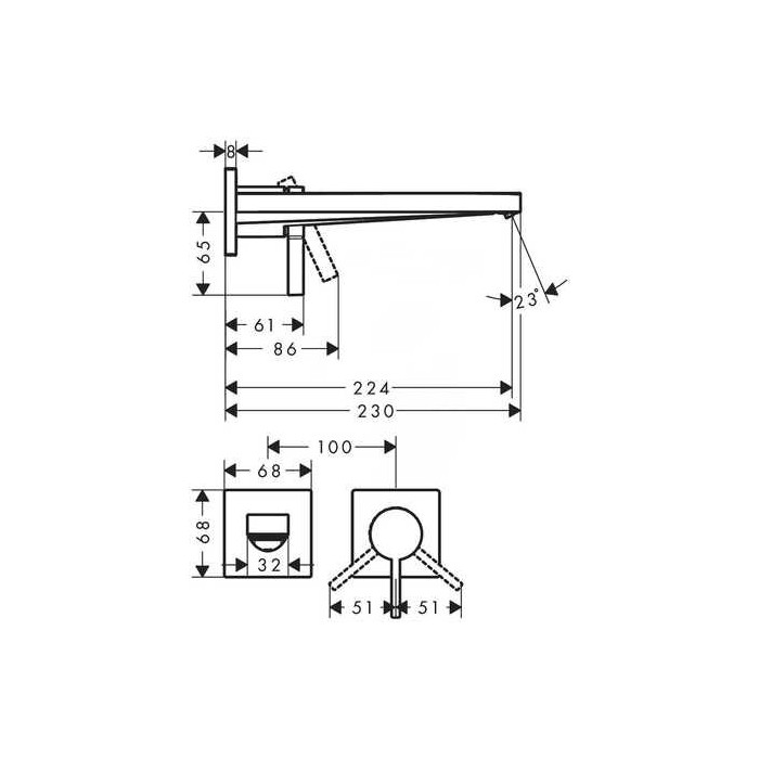 Pre-wall mixer for washbasin HANSGROHE Tecturis E 230 mm EcoSmart+, 73051670