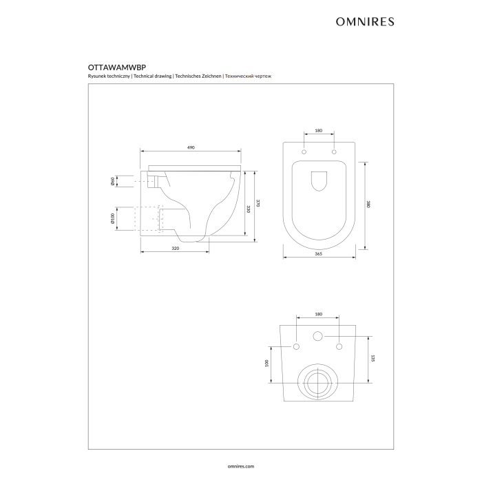Hanging toilet OMNIRES Ottawa Compact Rimless with softclosing cover, OTTAWAMWBP
