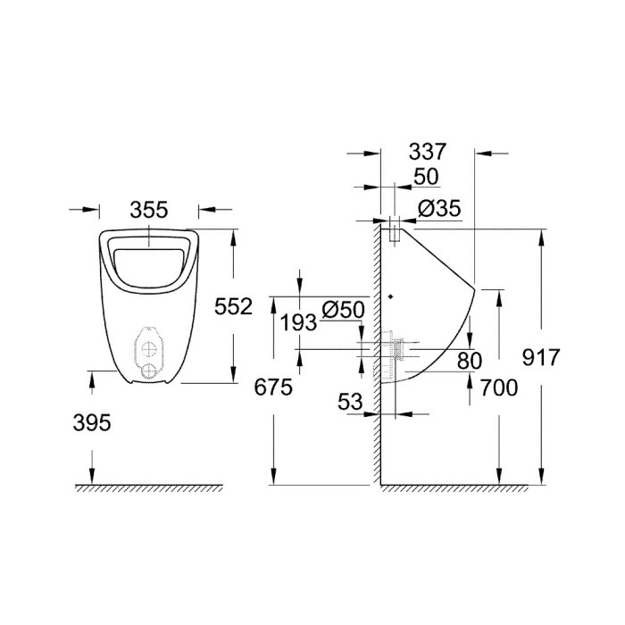 Urinal with external water inlet GROHE Bau Ceramic, 39439000