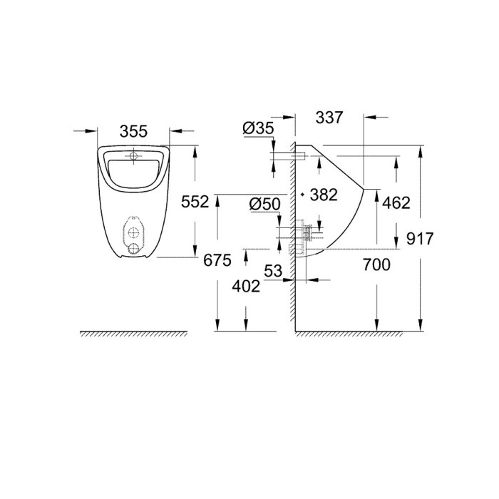 Pisuaras su vidiniu vandens įvadu GROHE Bau Ceramic, 39438000