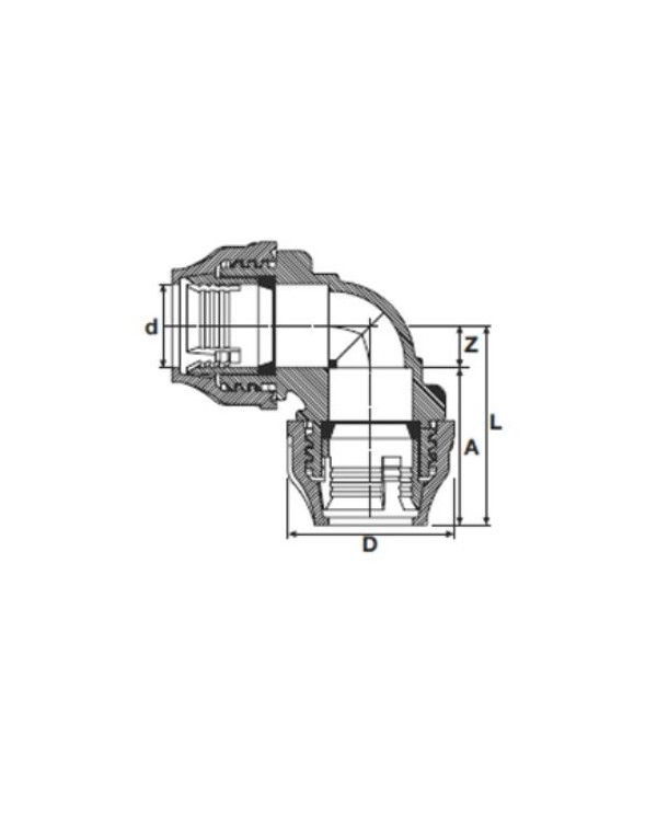 Plastic tightenable elbow for PE pipe PIMTAS 20 x 90°, EX70001400