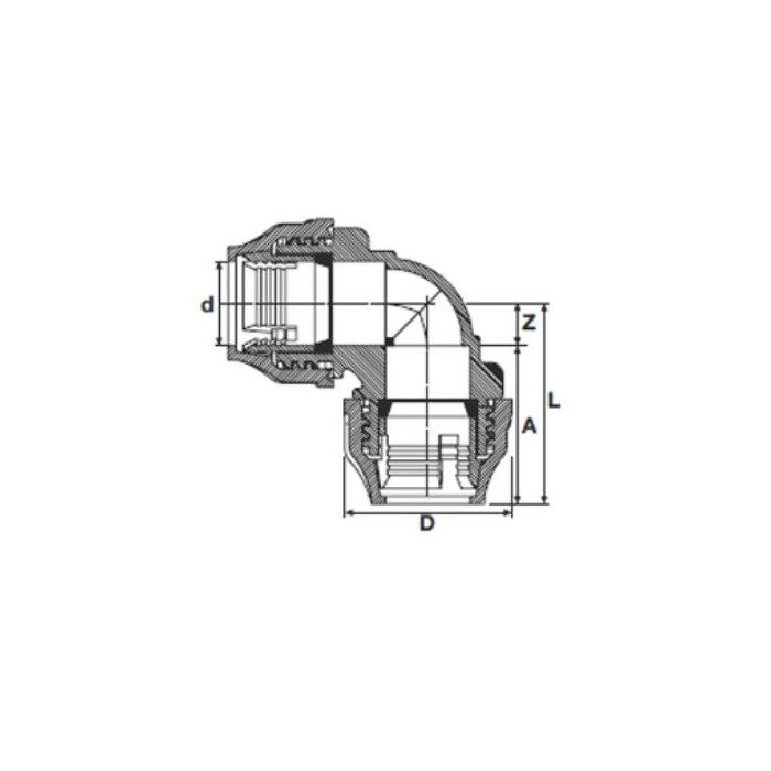 Plastikust pingutusküünarnukk PE-torule PIMTAS 90 x 90°, EX70001407