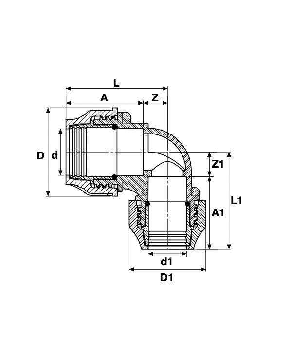 Plastist pingutatud vähendatud küünarnukk PE-toru jaoks PIMTAS 40 x 32, EX70001802
