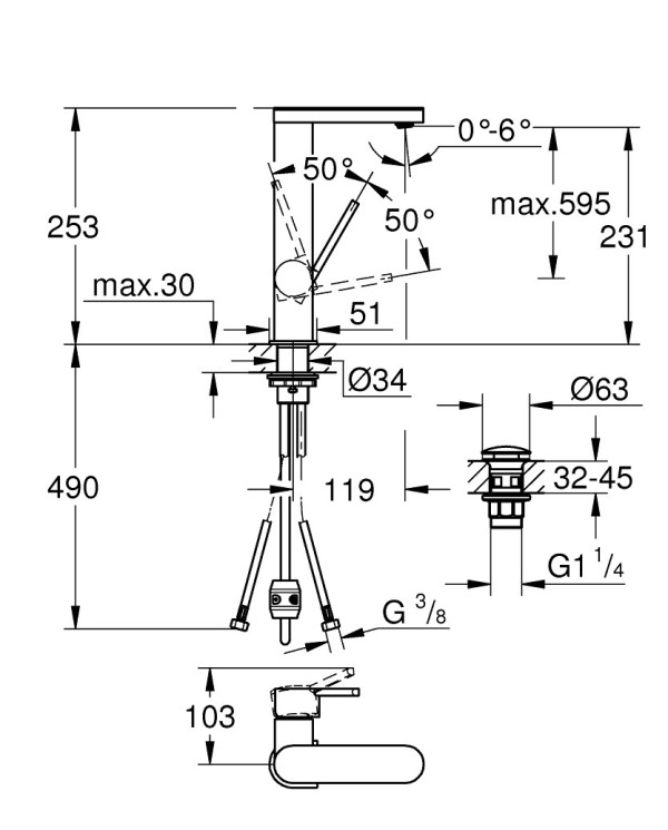Maisītājs izlietnei GROHE Plus L 231 mm, 23844003