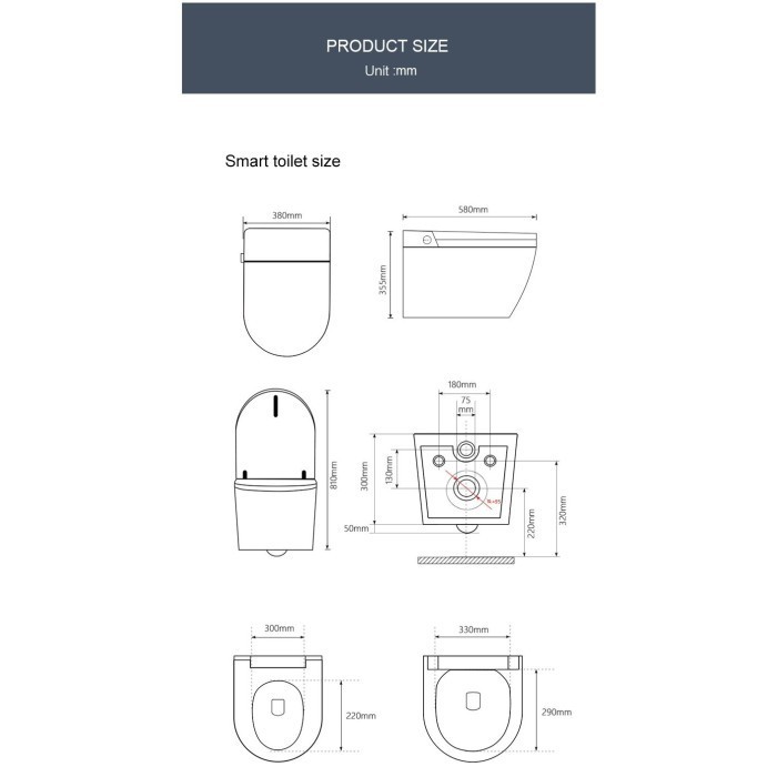 Suspended toilet with bidet function TECE (10 in 1) SET1 Rimless with seat and lid in a set with a pre-wall frame and button