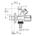 Kampinis kombinuotas ventilis SCHELL Comfort 1/2" x 3/4" x 1/2"
