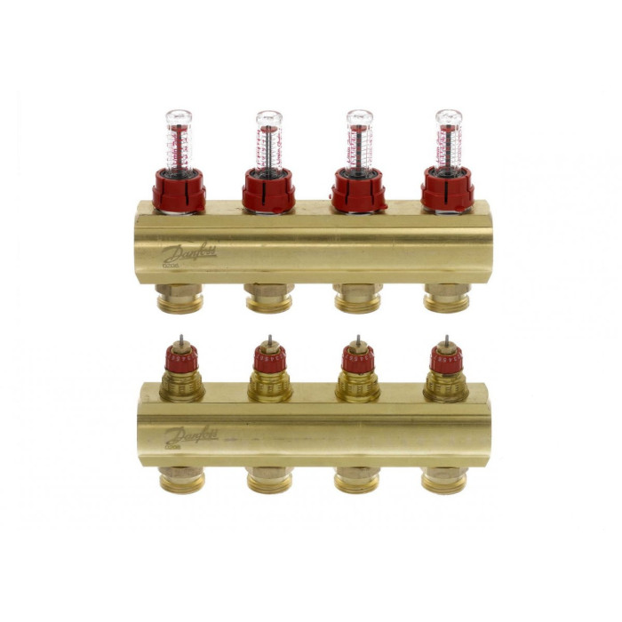 Adjustable underfloor heating collectors DANFOSS 4 rings with flow meters