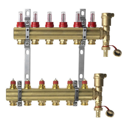 Regulējami grīdas apsildes kolektori DANFOSS 6 gredzeni ar plūsmas mērītājiem