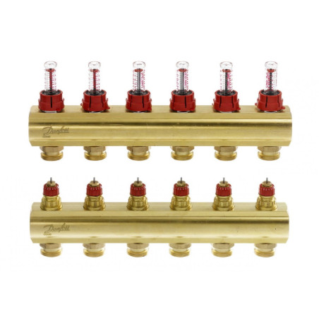 Adjustable underfloor heating collectors DANFOSS 6 rings with flow meters