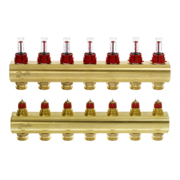 Adjustable underfloor heating collectors DANFOSS 7 rings with flow meters