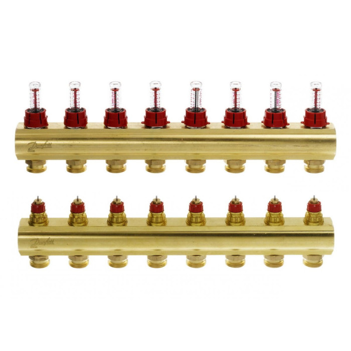 Reguliuoyama grindinio šildymo collectorius DANFOSS 8 žiedų su srauto matuokliais