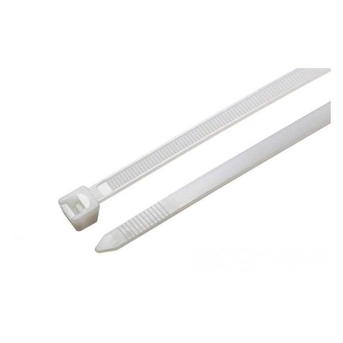 Plastmasas rāvējslēdzēja siksnas 2.5 x 200 mm, baltas (100 gab.)