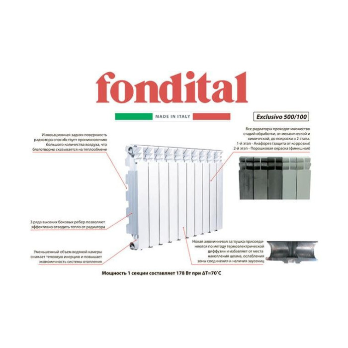 Алюминиевый радиатор FONDITAL Exclusifo 500/100 - в 3 секциях