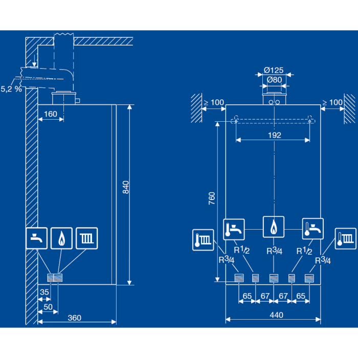 Gas boiler BUDERUS Logamax plus GB172i-42, with the possibility of connecting a tour water heater, 7736900839