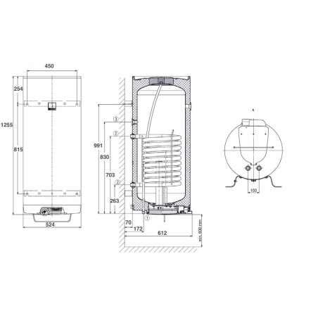 Kombinēts ātrgaitas vertikālais ūdens sildītājs DRAŽICE OKC 160 l uz 1 m2