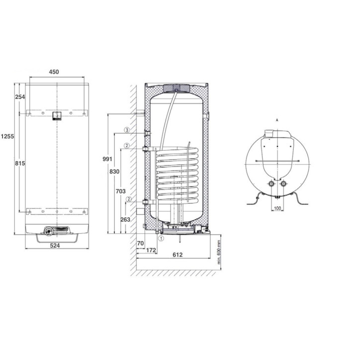 Combined high-speed vertical water heater DRAŽICE OKC 160 l per 1 m2