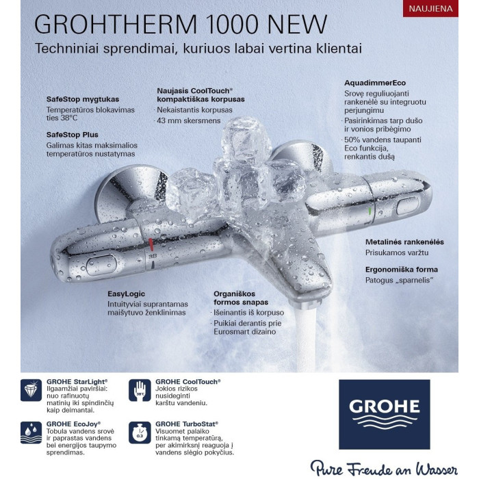 Termostaatvannisegisti - dušš GROHE Grohtherm 1000 Uus, 34155003