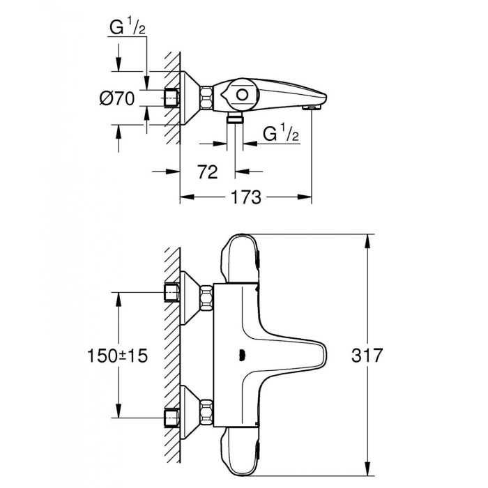Termostaatvannisegisti - dušš GROHE Grohtherm 1000 Uus, 34155003