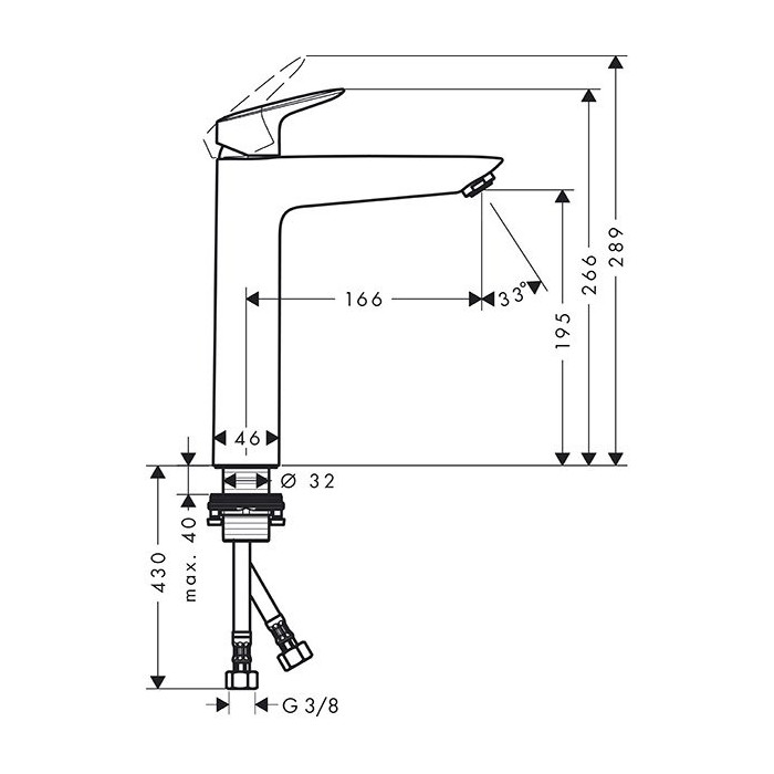 Washbasin faucet with bottom valves HANSGROHE Logis 190, 71090000