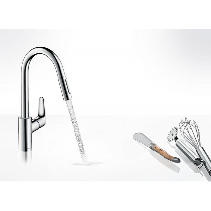 Virtuves (izlietnes) jaucējkrāns ar ievelkamu knābi HANSGROHE Focus, 31815000