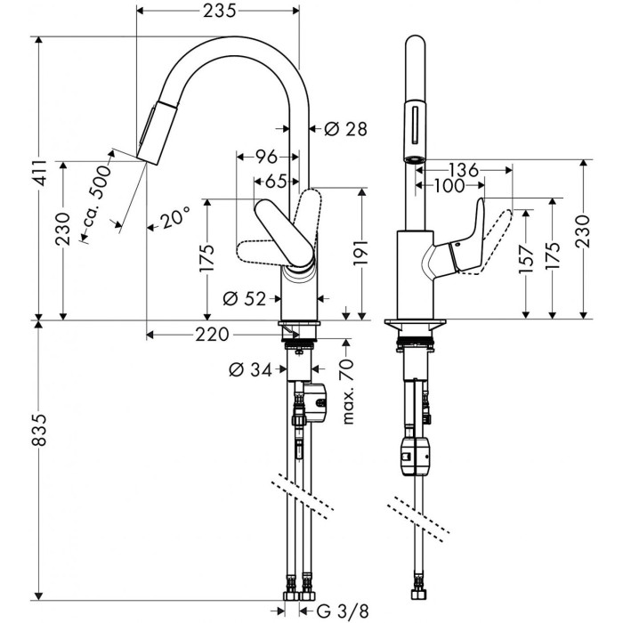 Kitchen (sinks) faucet with retractable beak HANSGROHE Focus, 31815000