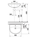 Washbasin suspended JIKA Lyra Plus, 650 x 520 mm, (faucet opening in the center)