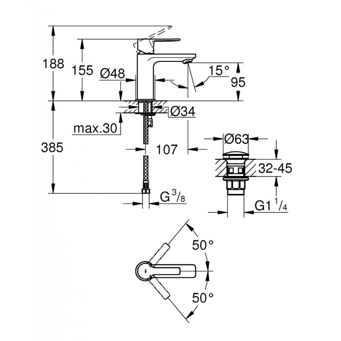 Washbasin faucet with bottom valve GROHE Lineare, 32109002