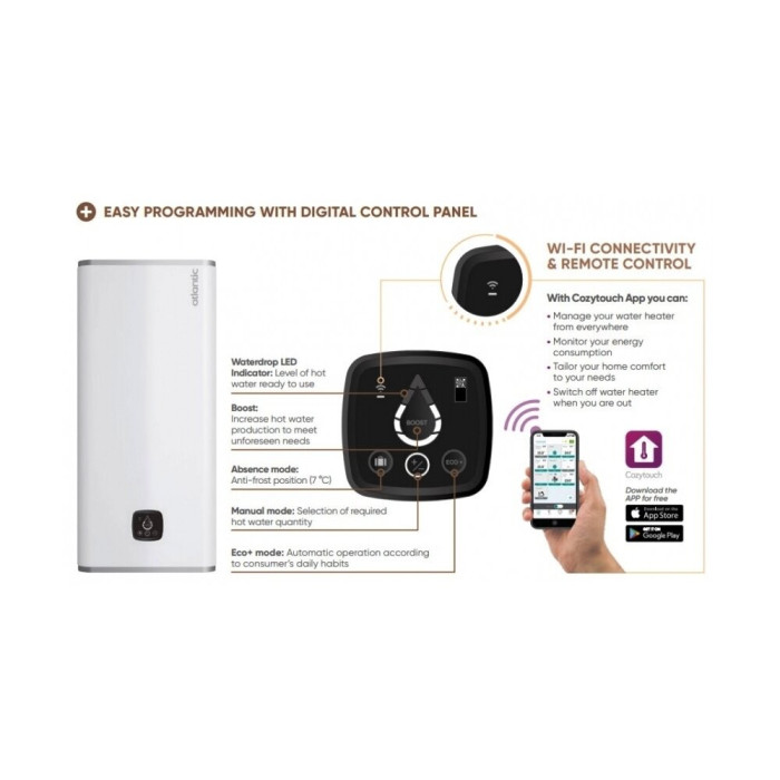 Электрический водонагреватель ATLANTIC Vertigo Steatite 50 Wi-fi