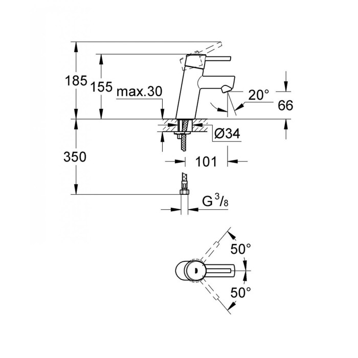 Смеситель для умывальника GROHE Concetto, размер S, 3224010E